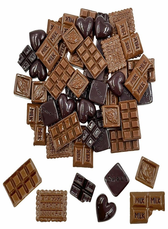 Suartus Fake Chocolate, 60Pcs Simulation Chocolate Artificial Food Chocolates Resin Flatback Cabochon Chocolates Beads Faux Dessert Candy chocolate Models for DIY Crafts Home Kitchen Decoration - Image 1